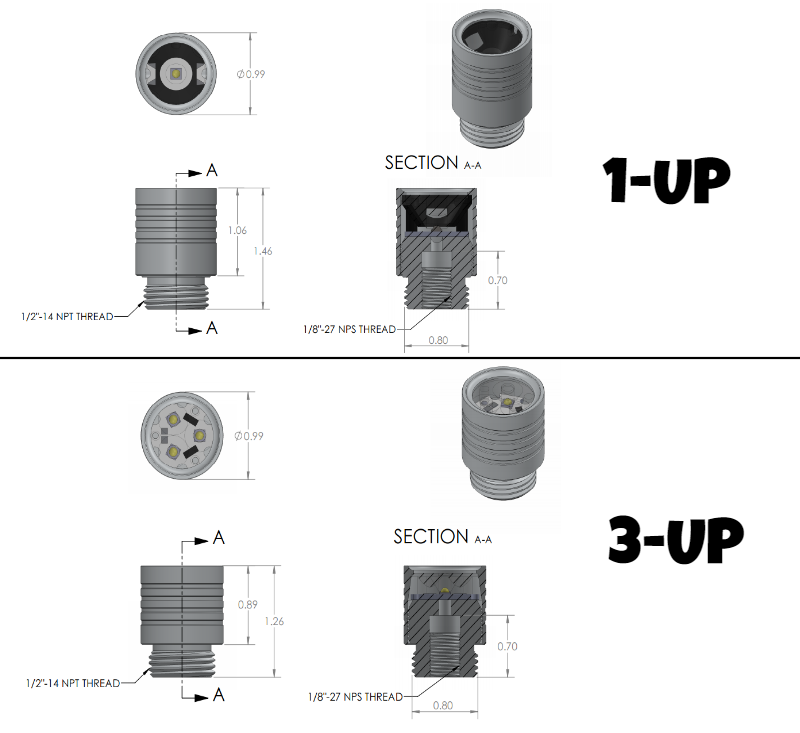 Dimensions for LED light housing