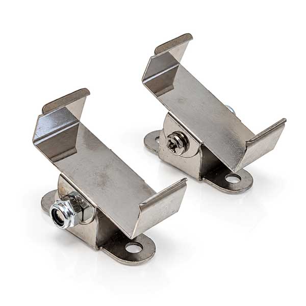 Two articulating mounting clips with adjustable pivot joints