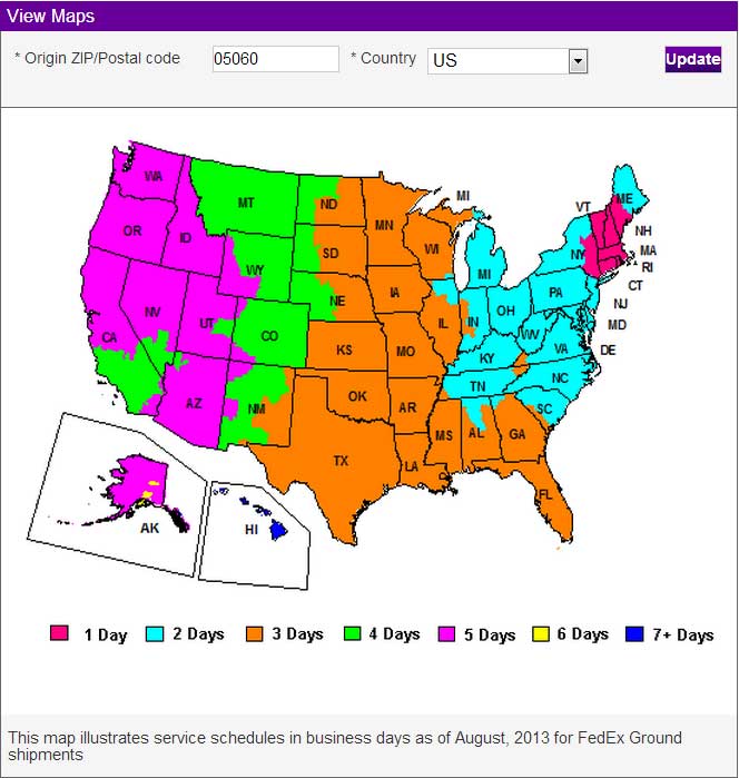 FedEx Delivery Time Map