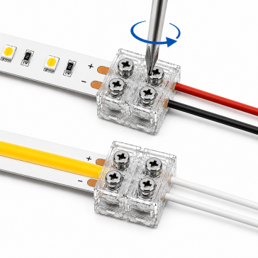 SureClamp™ 2-Pin (White) IP20 Connector for 10mm LED Strips - Strip-to-Wire - Screw-Down Solderless Design