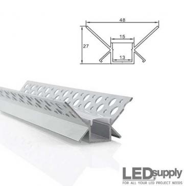 Plaster-In Corner Mount LED Channel, 48mm with Flat Diffuser Lens