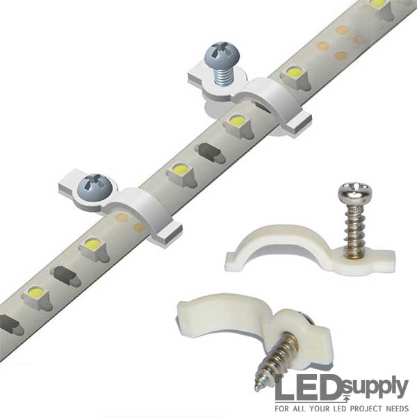 MMSD 100 Pack LED Strip Light Mounting Brackets Strip Light Holder with 102 Screws Suit for 10mm Wide Waterproof Strip Light