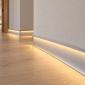 Baseboard LED Channel for 10mm Strip - White Anodized with Diffuser Lens & End Caps