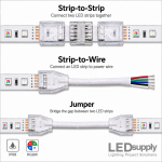 10mm RGBW LED Strip Connector: IP68 High Temp, Submersible - Easy Push-Down Design with 6" Wire