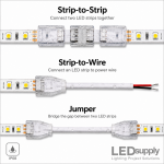 10mm White LED Strip Connector: IP68 High Temp, Submersible - Easy Push-Down Design with 6" Wire